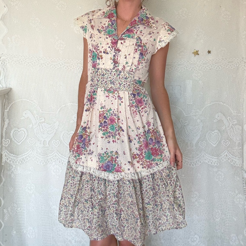 70s floral print prairie midi dress - gunne sax inspired - Picture 3 of 6